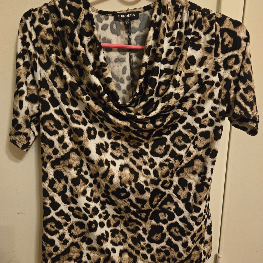 Express Animal Print Cowl Neck Top